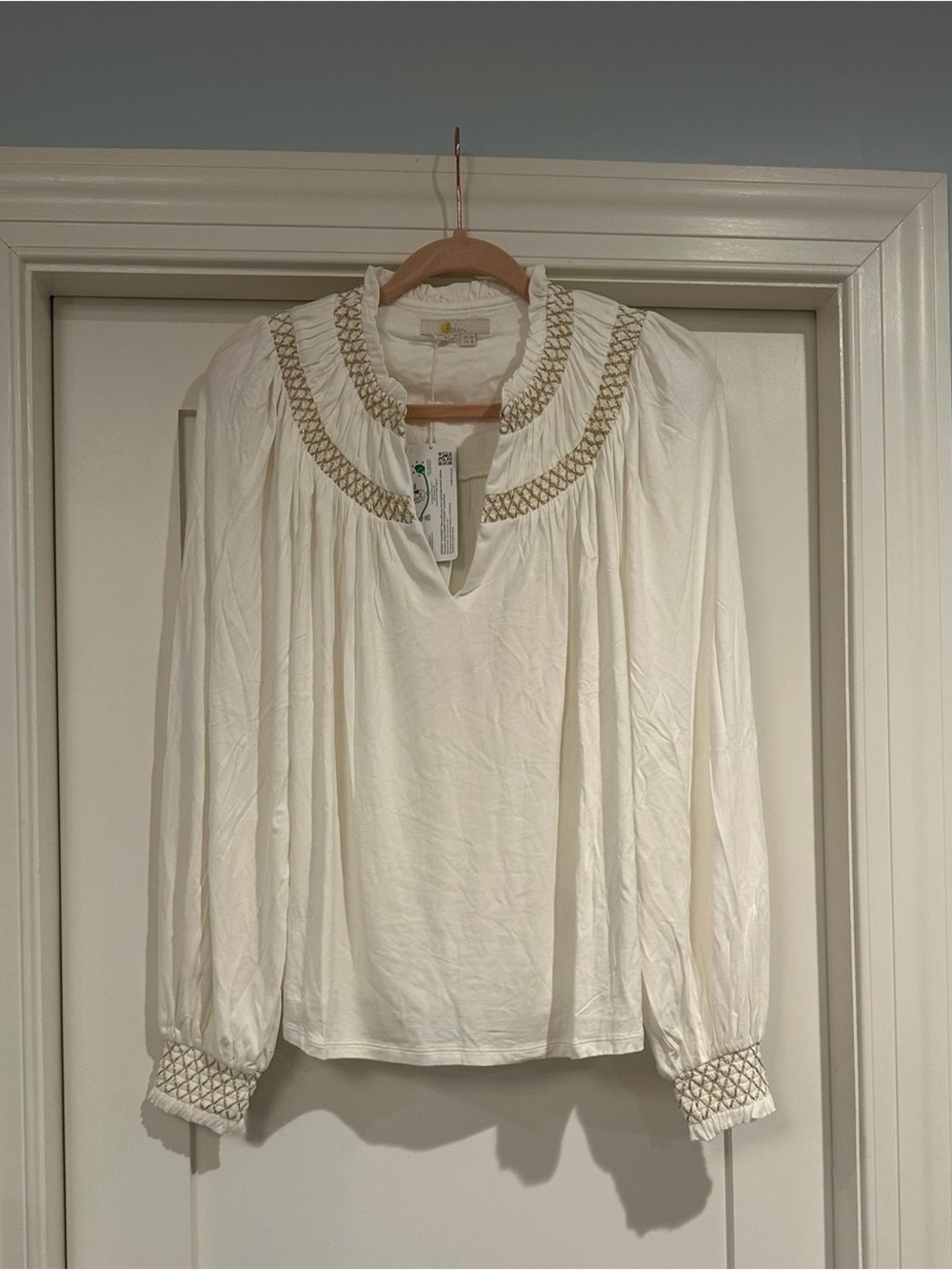 NWT Boden White Embroidered Long-Sleeve Women's Top A-15